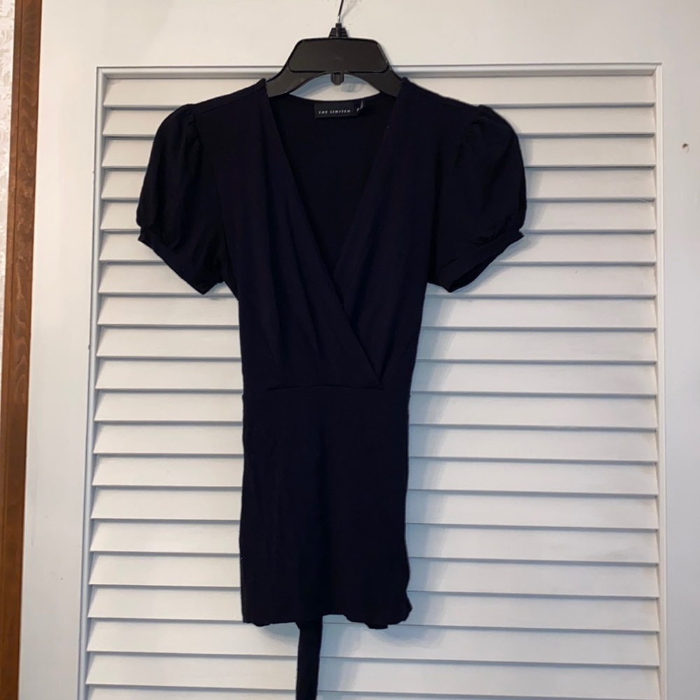 Puff sleeve faux wrap top